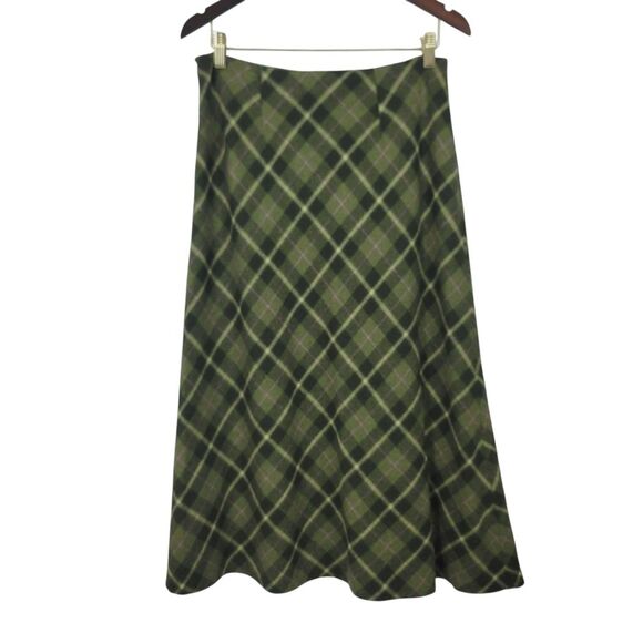 Vintage 90s Y2K Chadwicks Wool Blend A-line Plaid Midi Skirt in Green Size 12P - Picture 9 of 10
